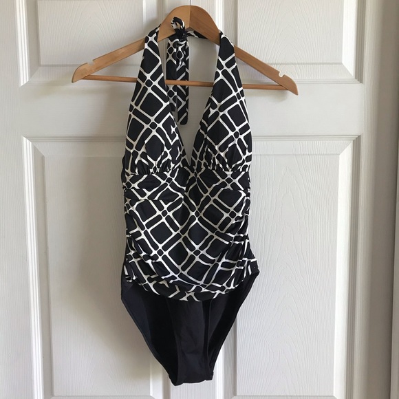 La Blanca Swim La Blanca Halter Style One Piece Black White Poshmark
